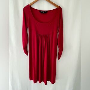 Norma Kamali Red Babydoll Dress Scoop Stretchy Ruched Sleeve EUC Size Medium